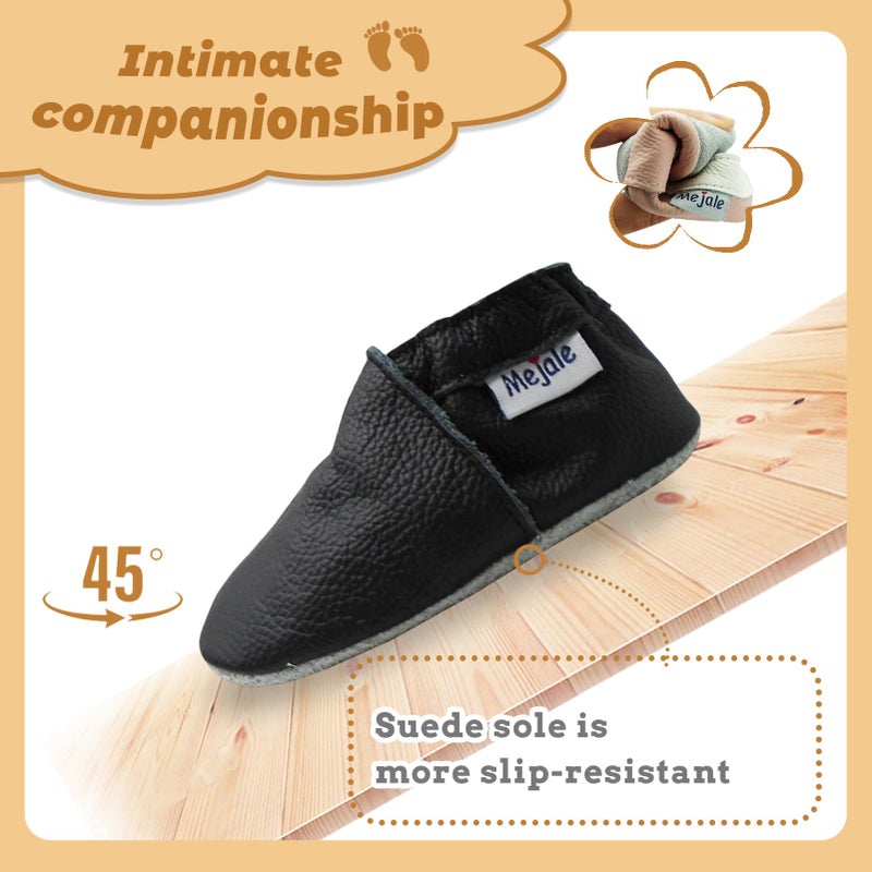 Mejale Baby Boy Girl Shoes Soft Soled Leather Moccasins Anti-Skid Infant Toddler Prewalker(Black,12-18 Months) - Image 3